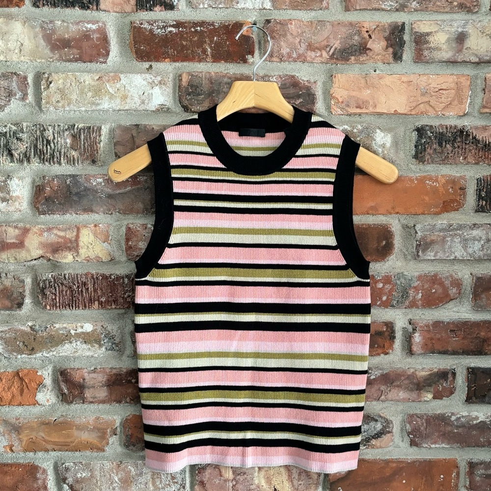 ATM Colorful Multi Yarn Stripe Sleeveless Sweater Tank Top, L - Picture 3 of 8